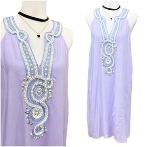 Lilly Pulitzer Valli Soft Shift Dress Medium Lilac Verbena Beaded Embroidered